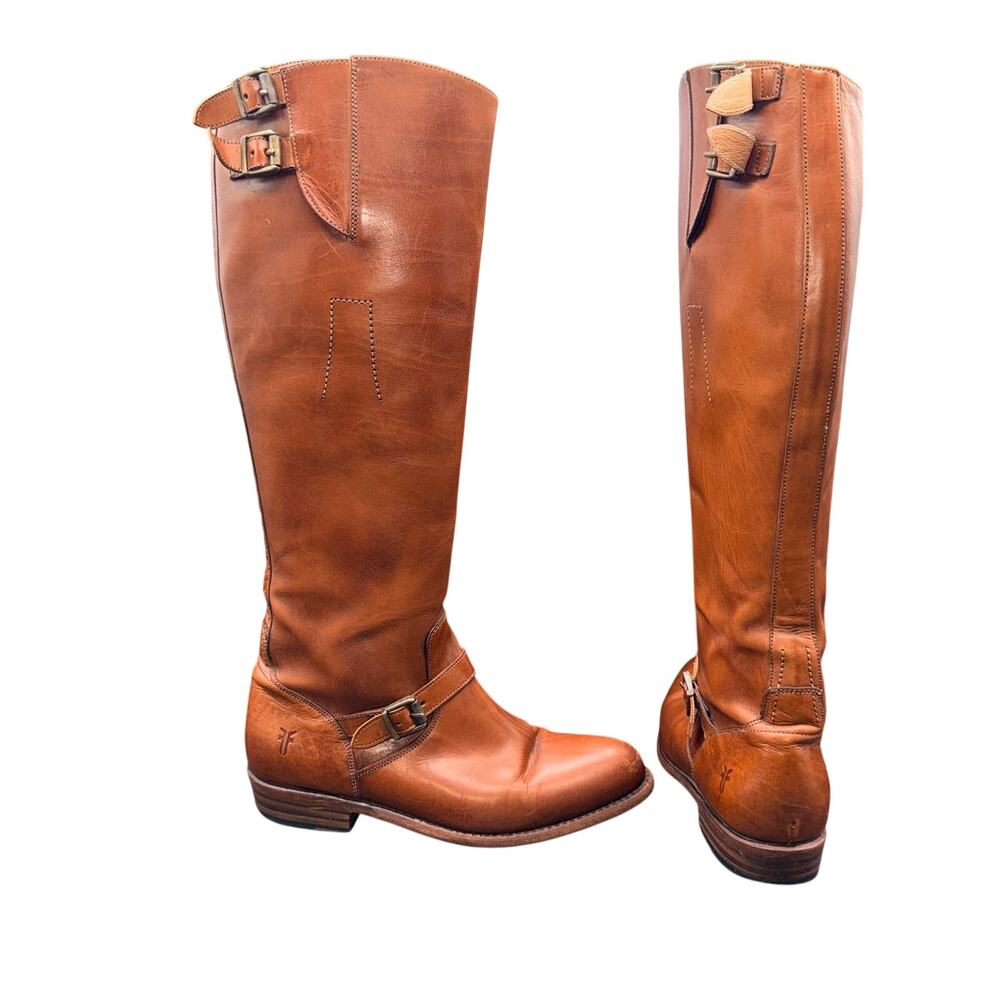 Frye Melissa Button 2 Tall Boots Cognac Leather Riding Boots 7M